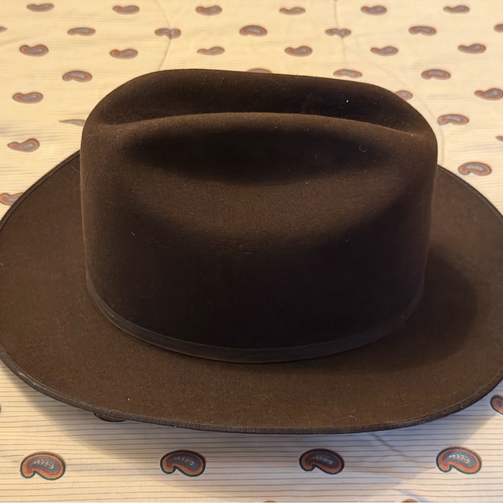 Chocolate Stetson Open Country 7 3/8” Cowboy Hat with Feather Accent - Picture 4 of 7